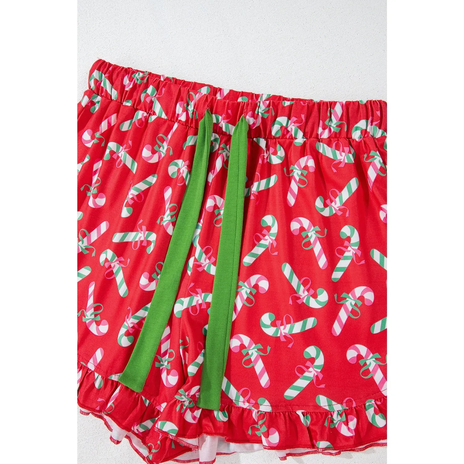 Pink Christmas Candy Cane Print Knotted Pajama Set