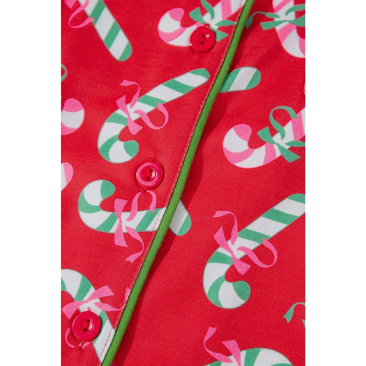 Pink Christmas Candy Cane Print Knotted Pajama Set