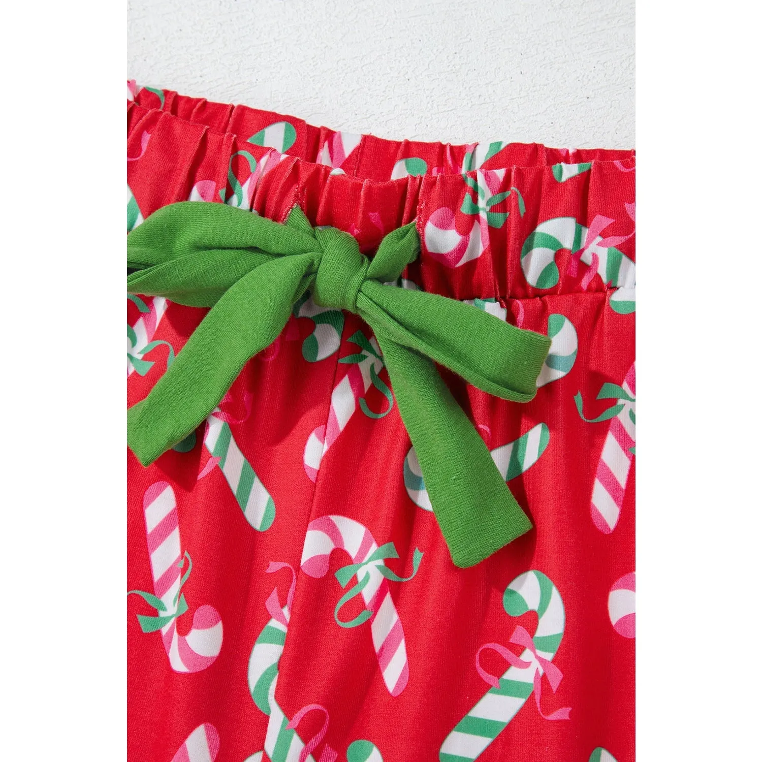 Pink Christmas Candy Cane Print Knotted Pajama Set