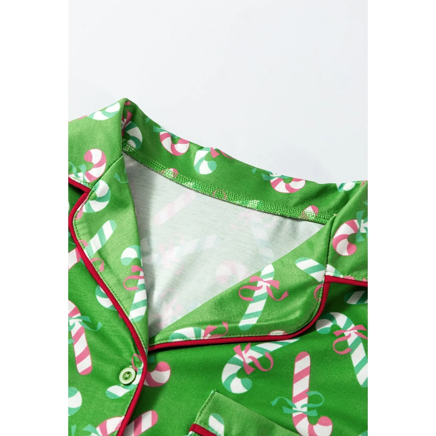 Pink Christmas Candy Cane Print Knotted Pajama Set