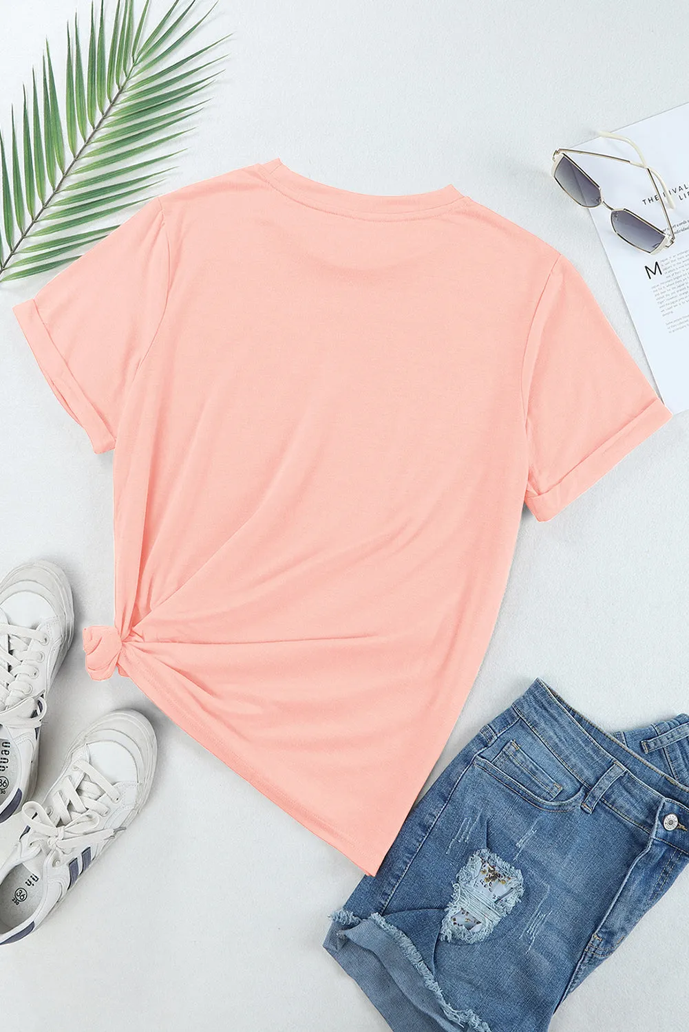 Pink Sequin Cute Bunny Graphic Easter Fashion Tee