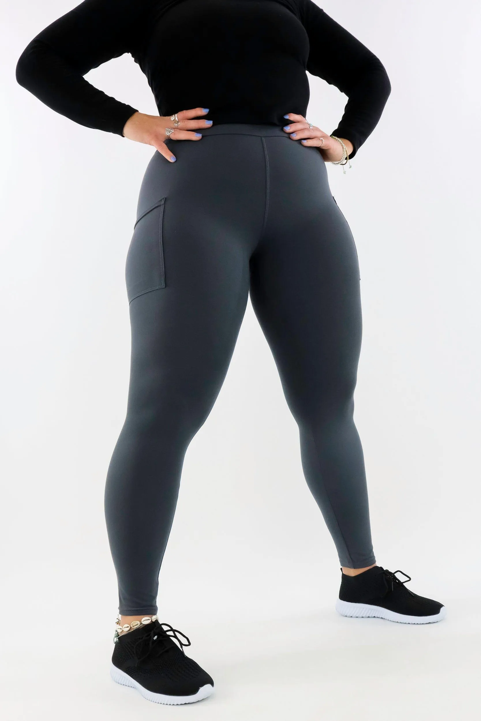 Plain Charcoal - Casual - Full Leggings - Pockets