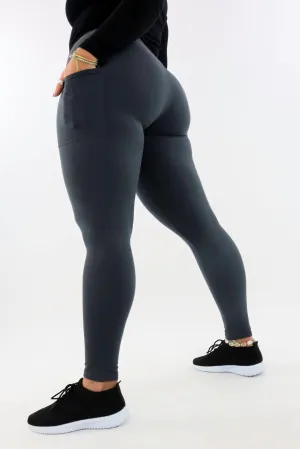 Plain Charcoal - Casual - Full Leggings - Pockets