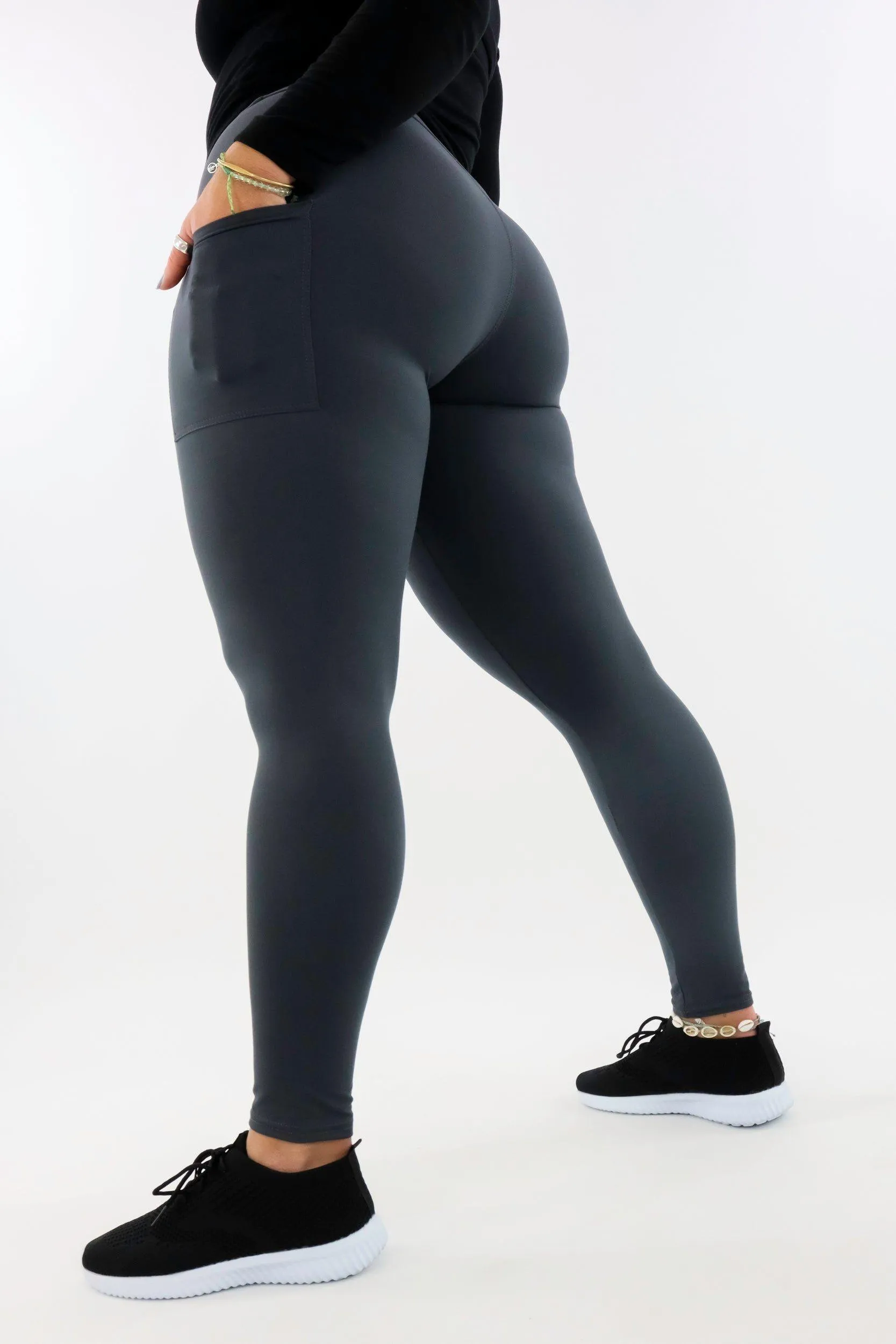 Plain Charcoal - Casual - Full Leggings - Pockets