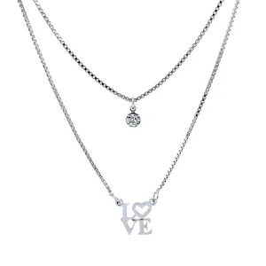 Platinum Filled Love Pendant Stacked Necklace Box link chain