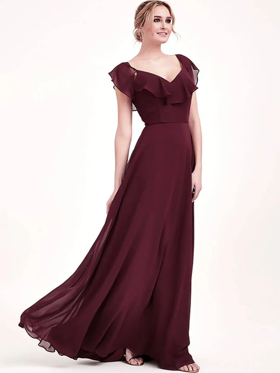 Plum 1 Of 3 Ways Chiffon Convertible Bridesmaid Dress with Sleeve