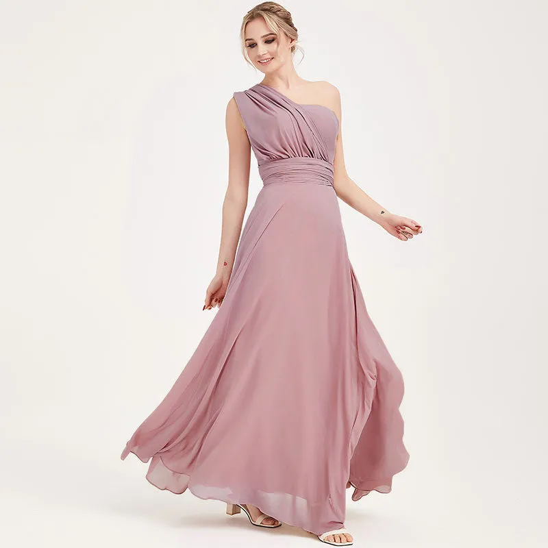Plum Convertible Chiffon Bridesmaid Dress Wrap Floor Length Gown