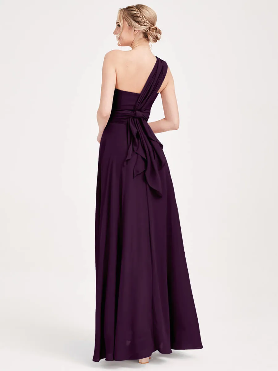Plum Convertible Chiffon Bridesmaid Dress Wrap Floor Length Gown