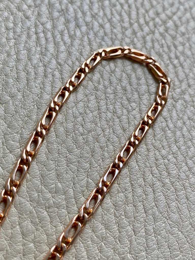 Portuguese Vintage 19.2 Karat Rose Gold Unique Oblong Curb Link Bracelet - 8 inch length
