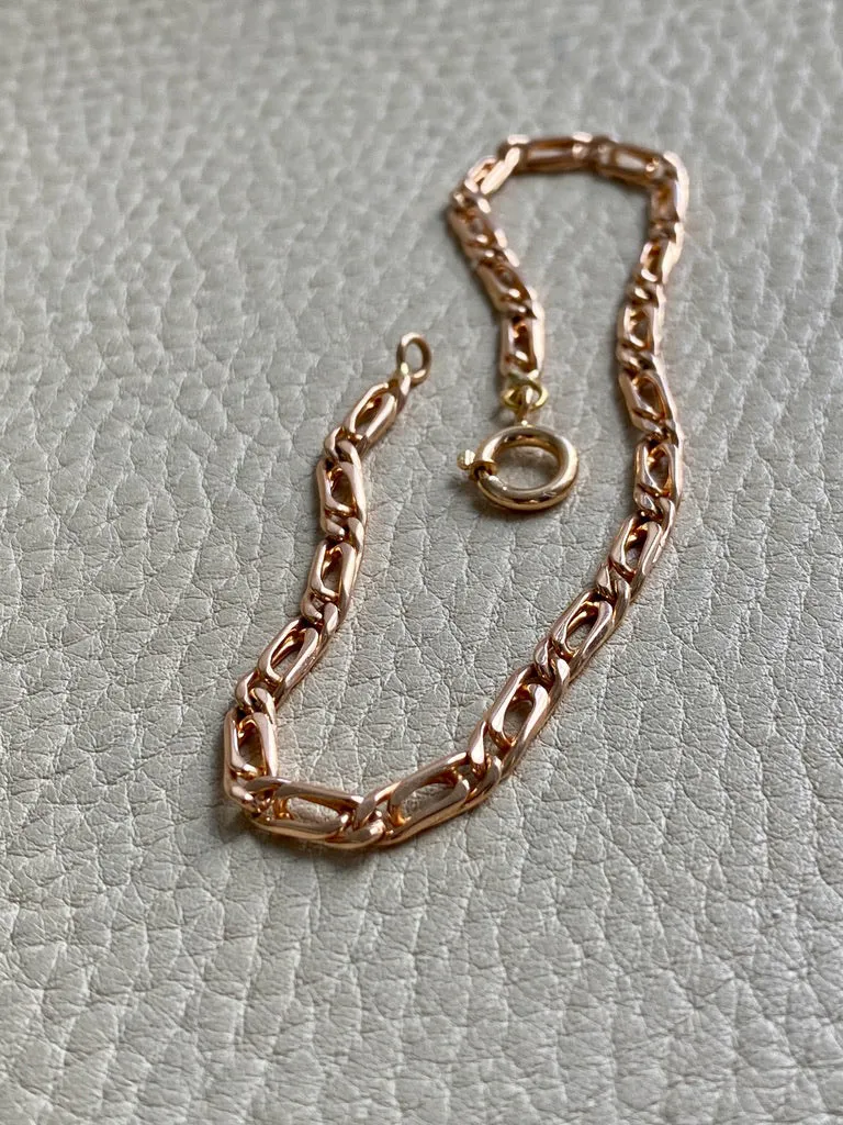 Portuguese Vintage 19.2 Karat Rose Gold Unique Oblong Curb Link Bracelet - 8 inch length