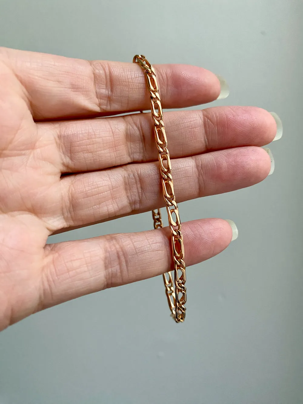 Portuguese Vintage 19.2 Karat Rose Gold Unique Oblong Curb Link Bracelet - 8 inch length