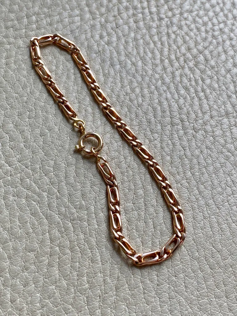 Portuguese Vintage 19.2 Karat Rose Gold Unique Oblong Curb Link Bracelet - 8 inch length
