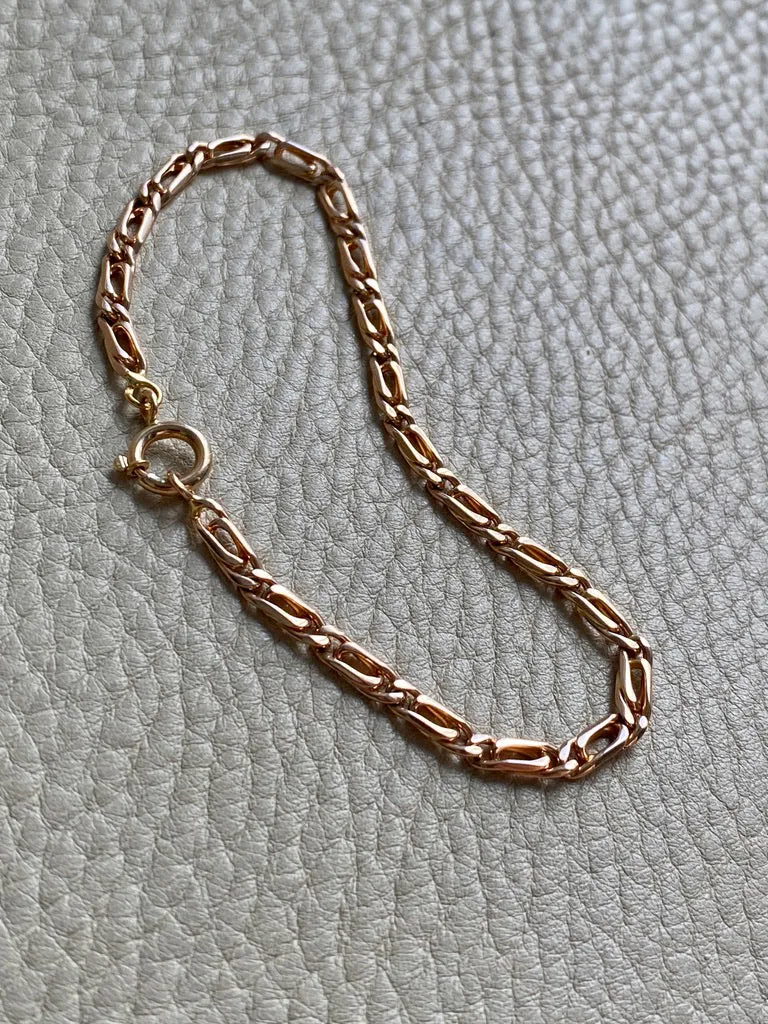 Portuguese Vintage 19.2 Karat Rose Gold Unique Oblong Curb Link Bracelet - 8 inch length