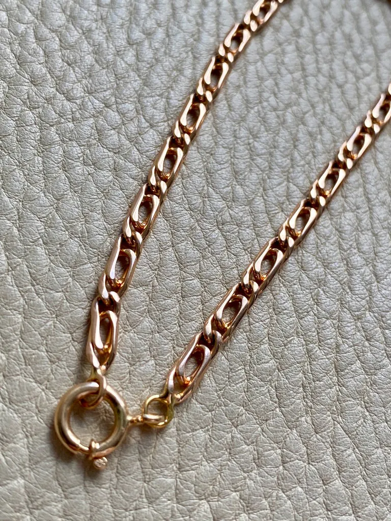 Portuguese Vintage 19.2 Karat Rose Gold Unique Oblong Curb Link Bracelet - 8 inch length