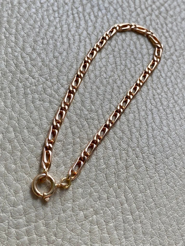 Portuguese Vintage 19.2 Karat Rose Gold Unique Oblong Curb Link Bracelet - 8 inch length