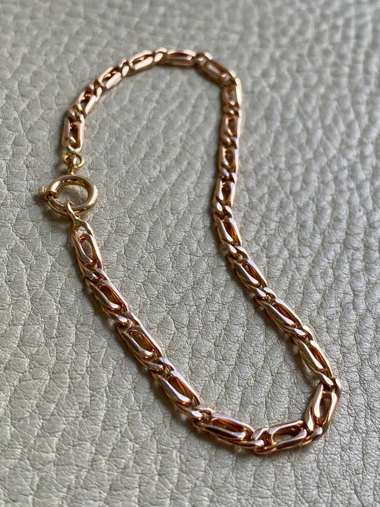 Portuguese Vintage 19.2 Karat Rose Gold Unique Oblong Curb Link Bracelet - 8 inch length