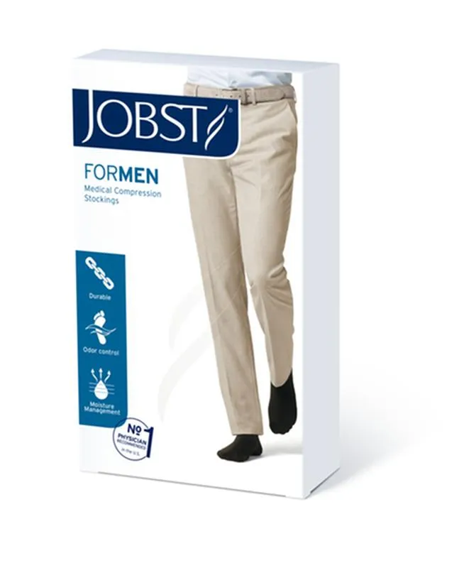 PR/1 JOBST MEDICAL LEG WEAR, MEN, RIBBED, THIGH HIGH W/SIL DOT BAND, 20-30MMHG, XL, KHAKI, CLOSED TOE