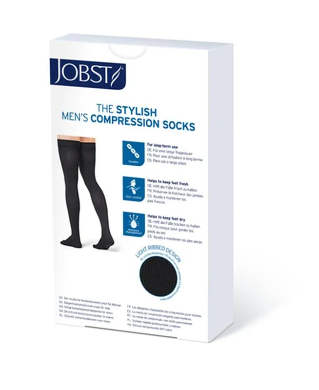PR/1 JOBST MEDICAL LEG WEAR, MEN, RIBBED, THIGH HIGH W/SIL DOT BAND, 20-30MMHG, XL, KHAKI, CLOSED TOE