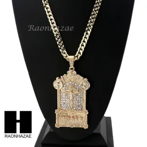 PRAYING HANDS CROSS LAST SUPPER PENDANT w/ DIAMOND CUT CUBAN LINK CHAIN