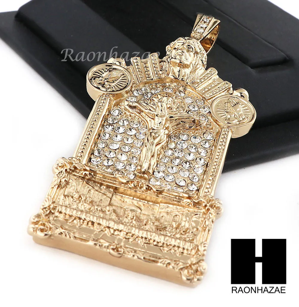 PRAYING HANDS CROSS LAST SUPPER PENDANT w/ DIAMOND CUT CUBAN LINK CHAIN