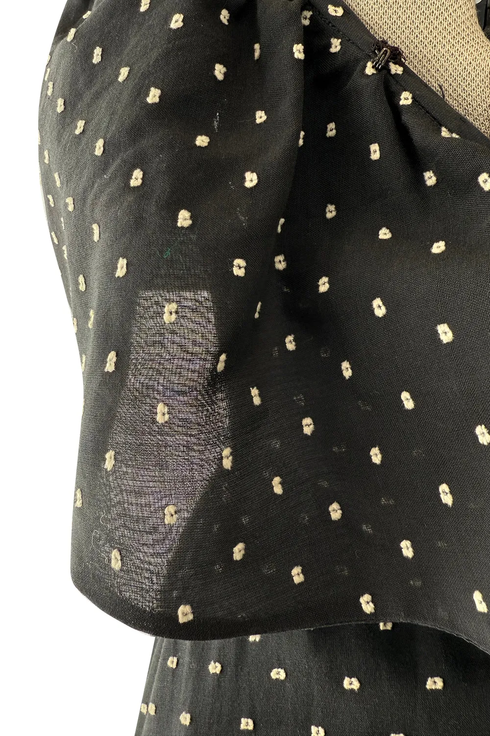 Prettiest c 1981 Halston Black Wrap Dress w White Embroidered & Caped Collar