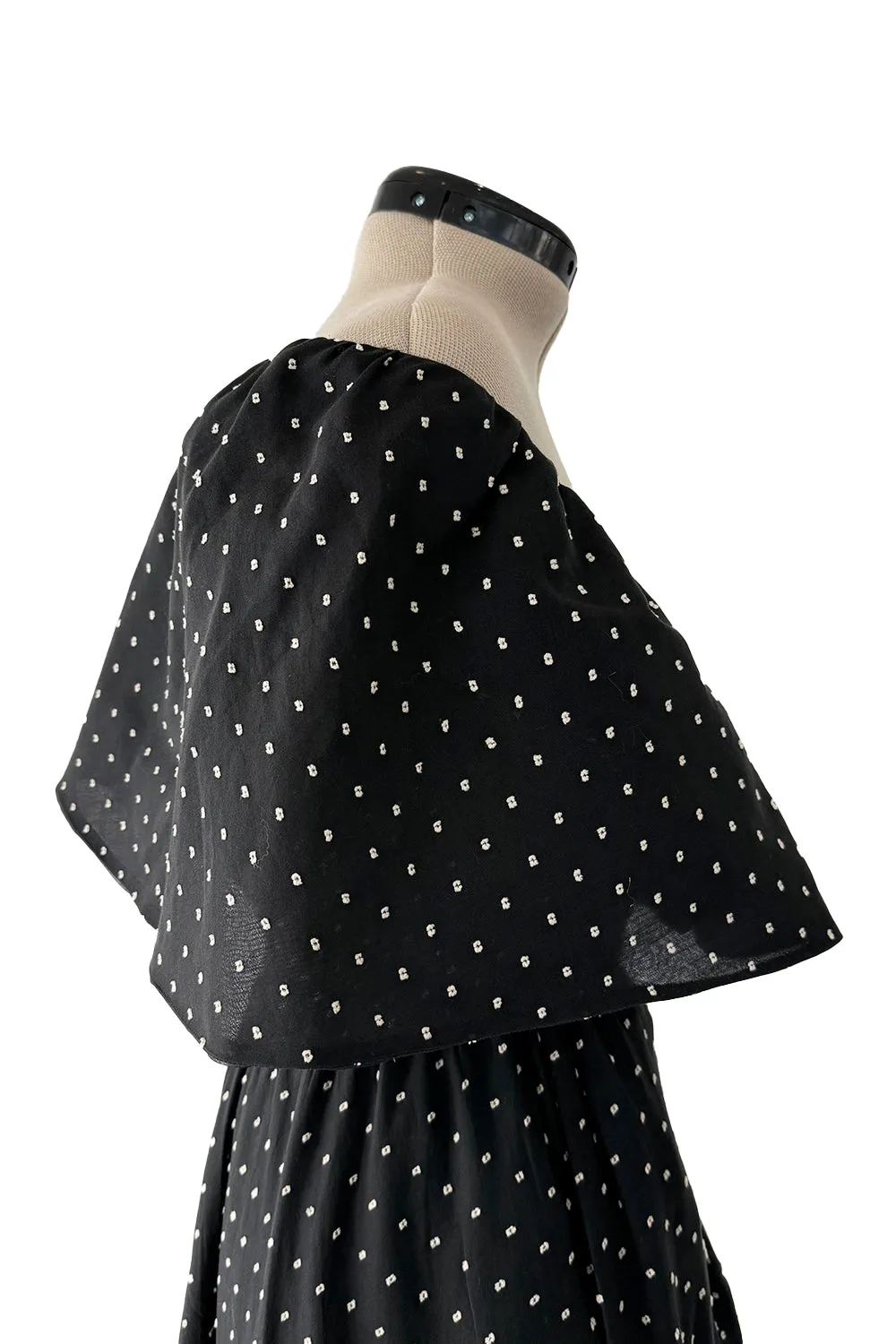 Prettiest c 1981 Halston Black Wrap Dress w White Embroidered & Caped Collar