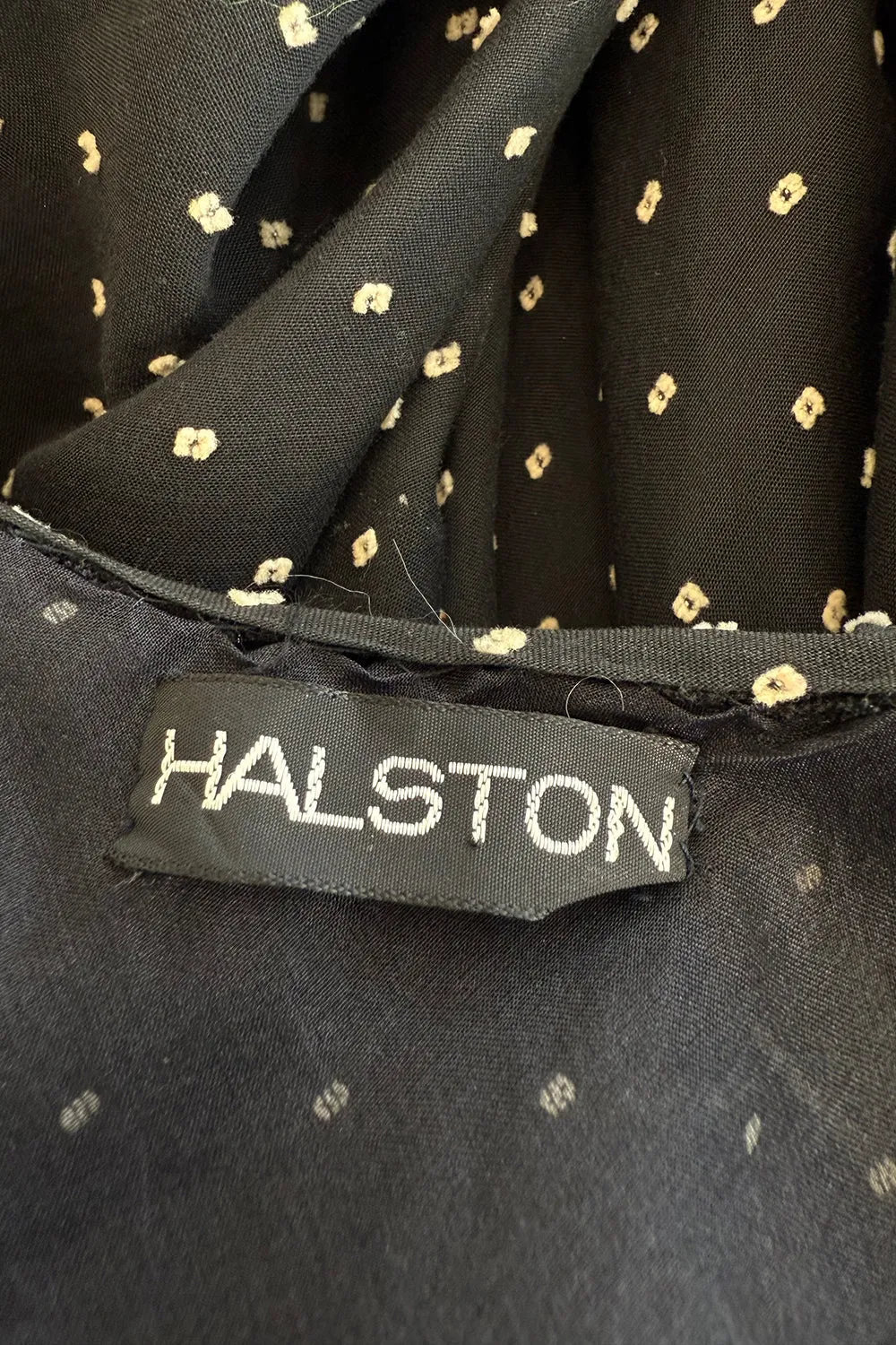 Prettiest c 1981 Halston Black Wrap Dress w White Embroidered & Caped Collar