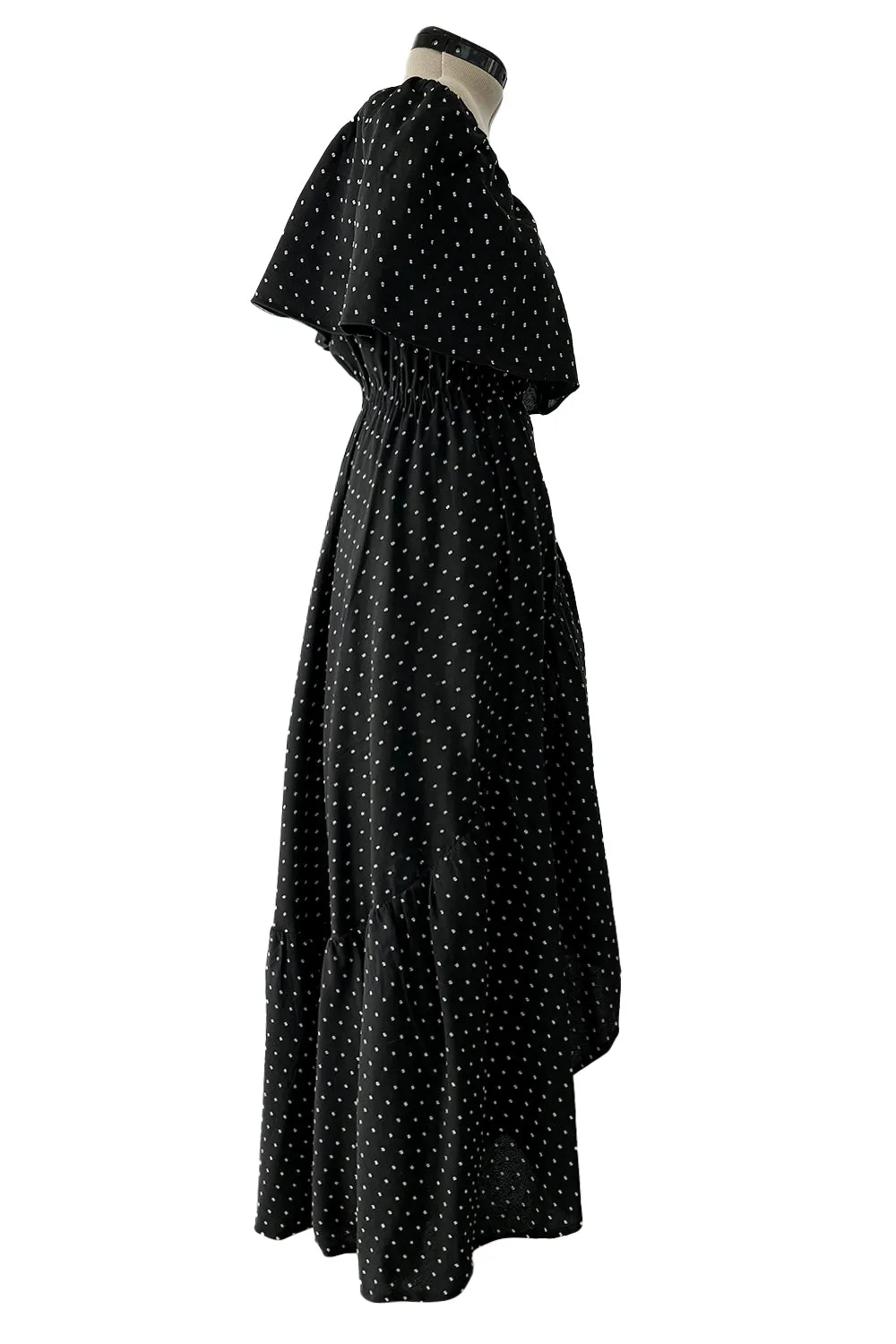 Prettiest c 1981 Halston Black Wrap Dress w White Embroidered & Caped Collar