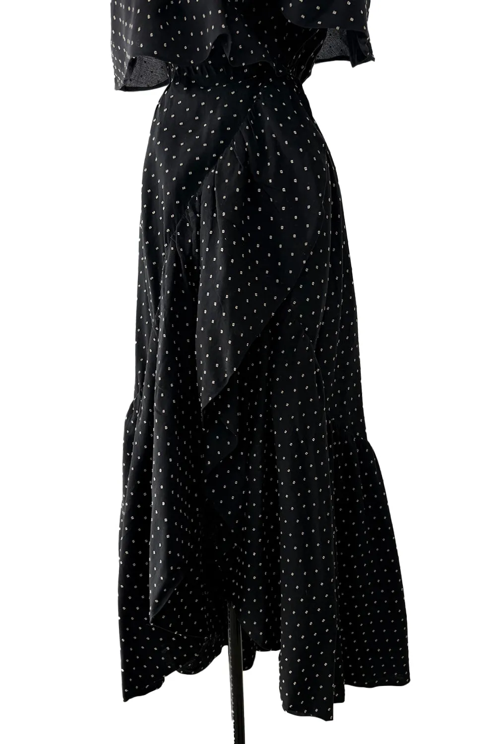 Prettiest c 1981 Halston Black Wrap Dress w White Embroidered & Caped Collar