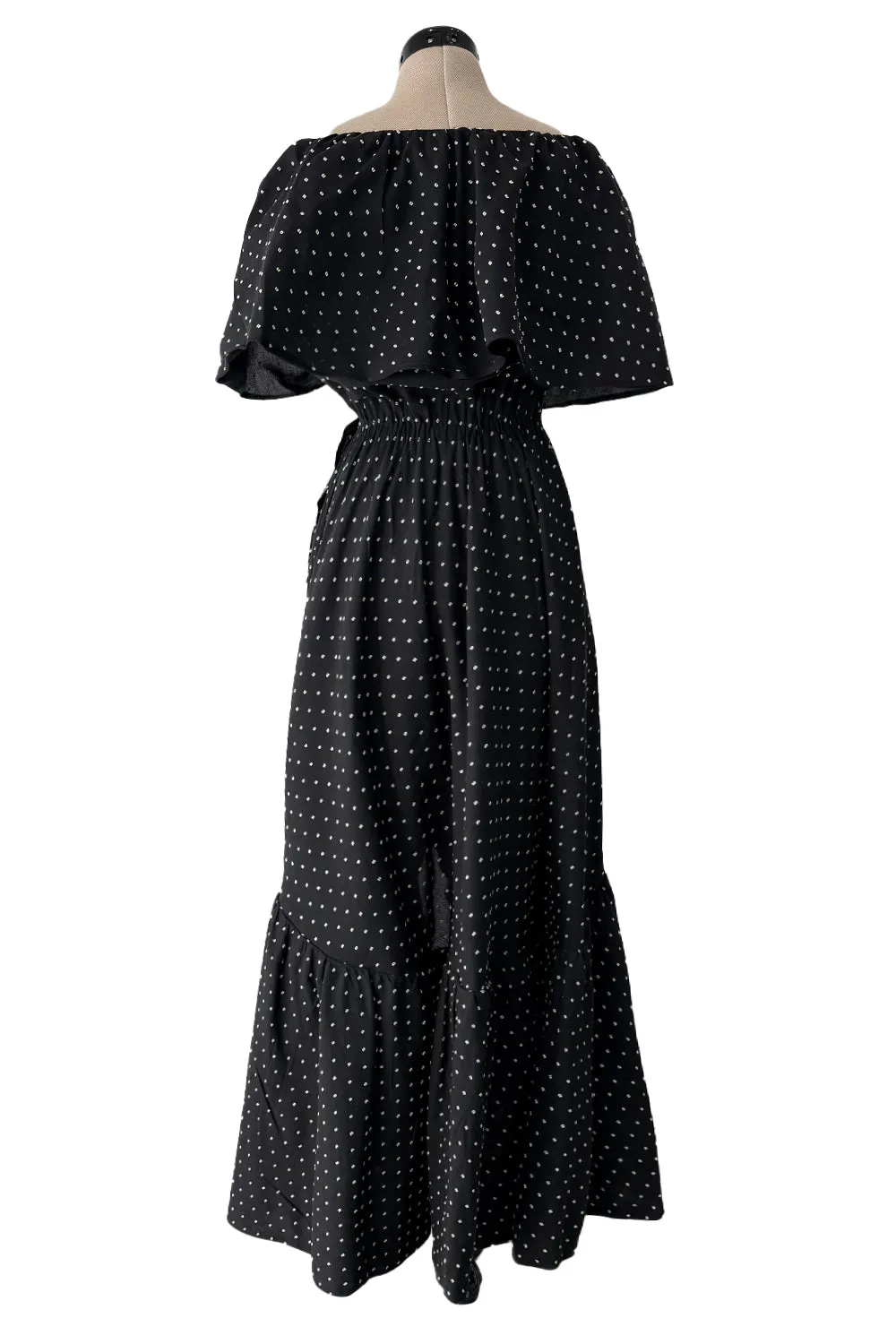 Prettiest c 1981 Halston Black Wrap Dress w White Embroidered & Caped Collar