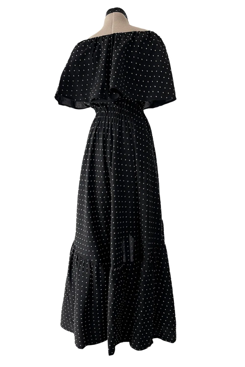 Prettiest c 1981 Halston Black Wrap Dress w White Embroidered & Caped Collar