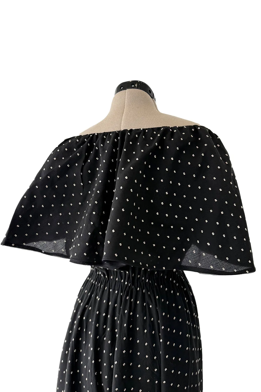 Prettiest c 1981 Halston Black Wrap Dress w White Embroidered & Caped Collar