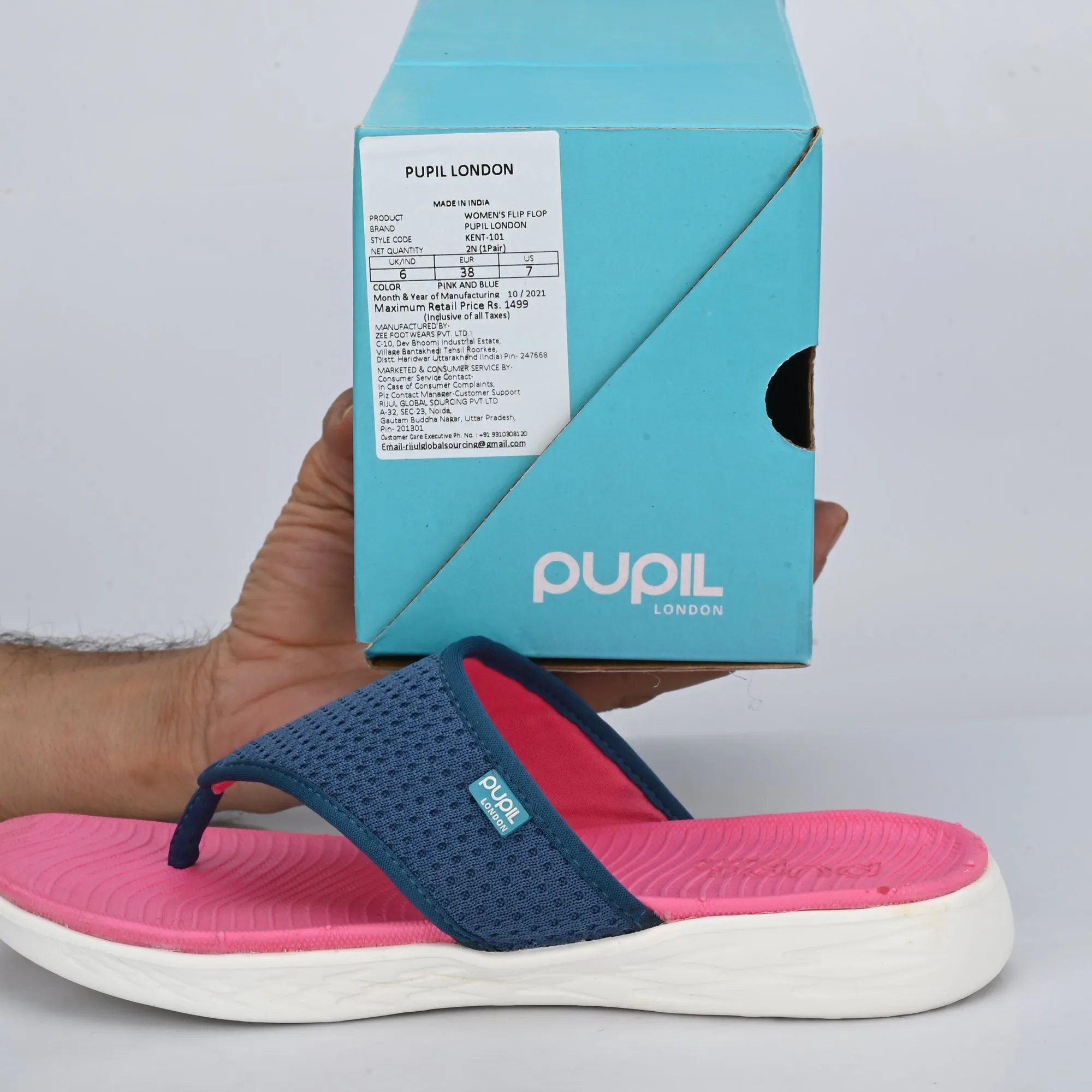 Pupil London Women's KENT-101, Flip-Flop, Pink & Blue