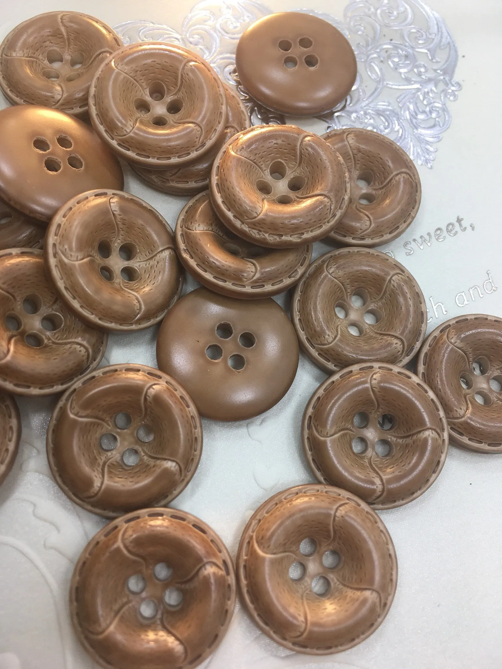QUALITY 13/16" Leather-look Tan Buttons Made in JAPAN Vintage Sewing Button for Clothing 544