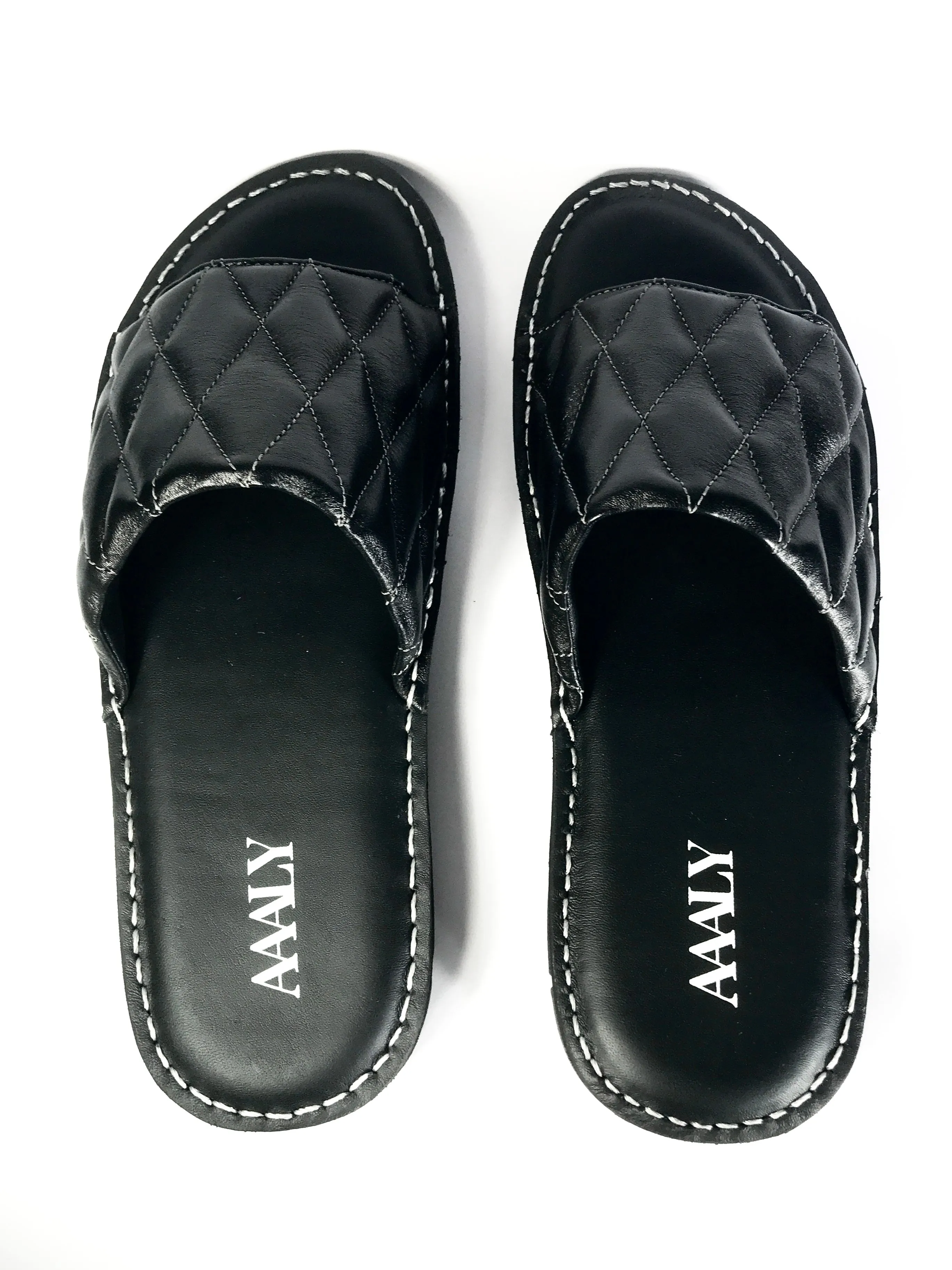Quilted Leather Sandals - Black