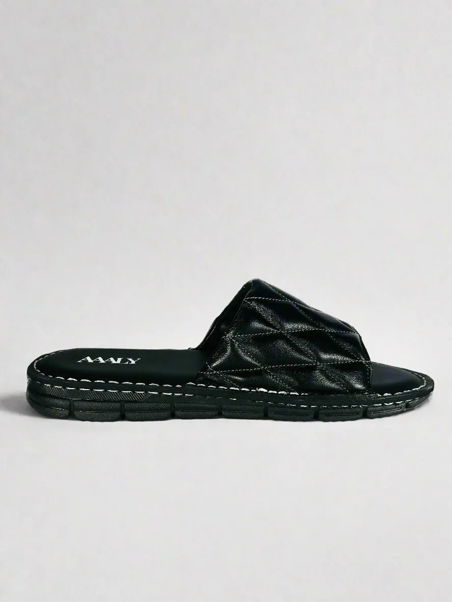 Quilted Leather Sandals - Black