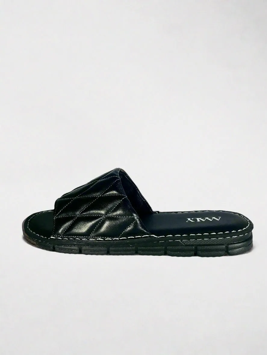 Quilted Leather Sandals - Black