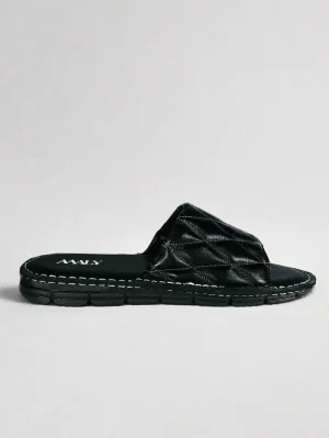 Quilted Leather Sandals - Black