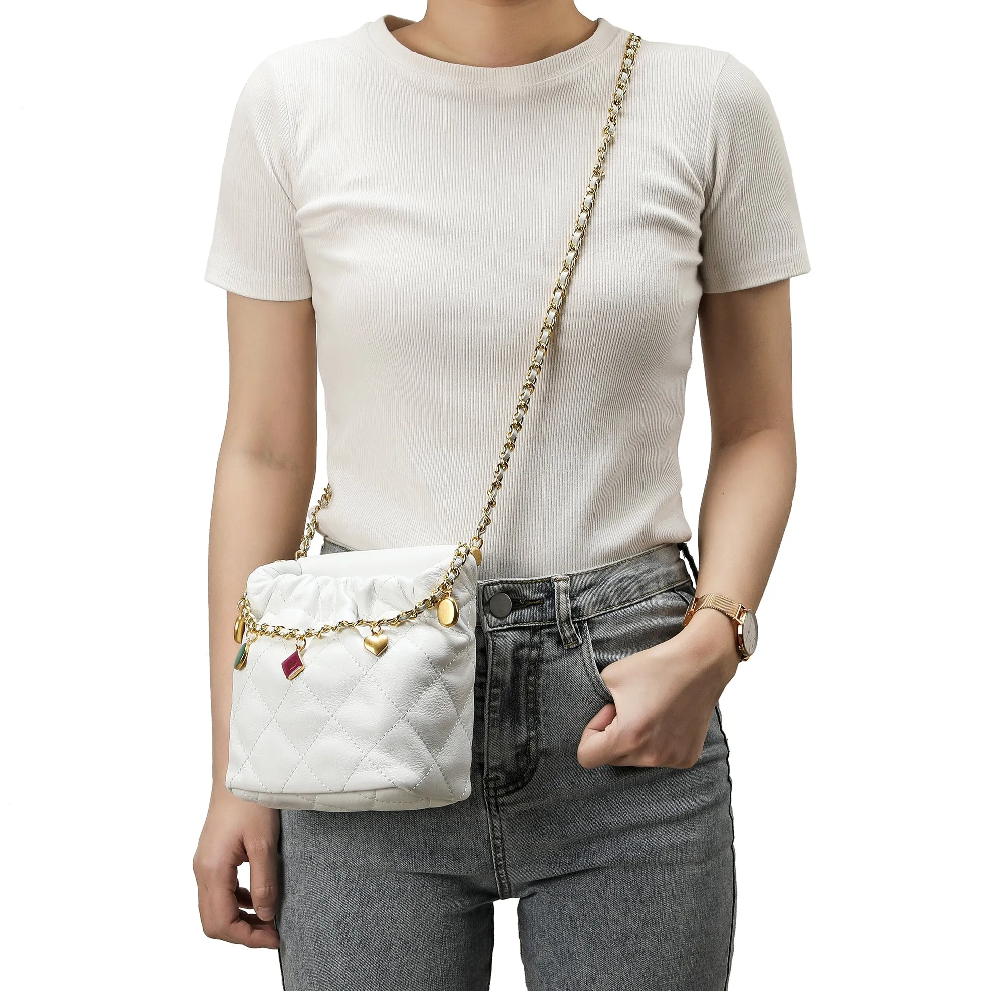 Quilted Sheepskin Leather Crossbody