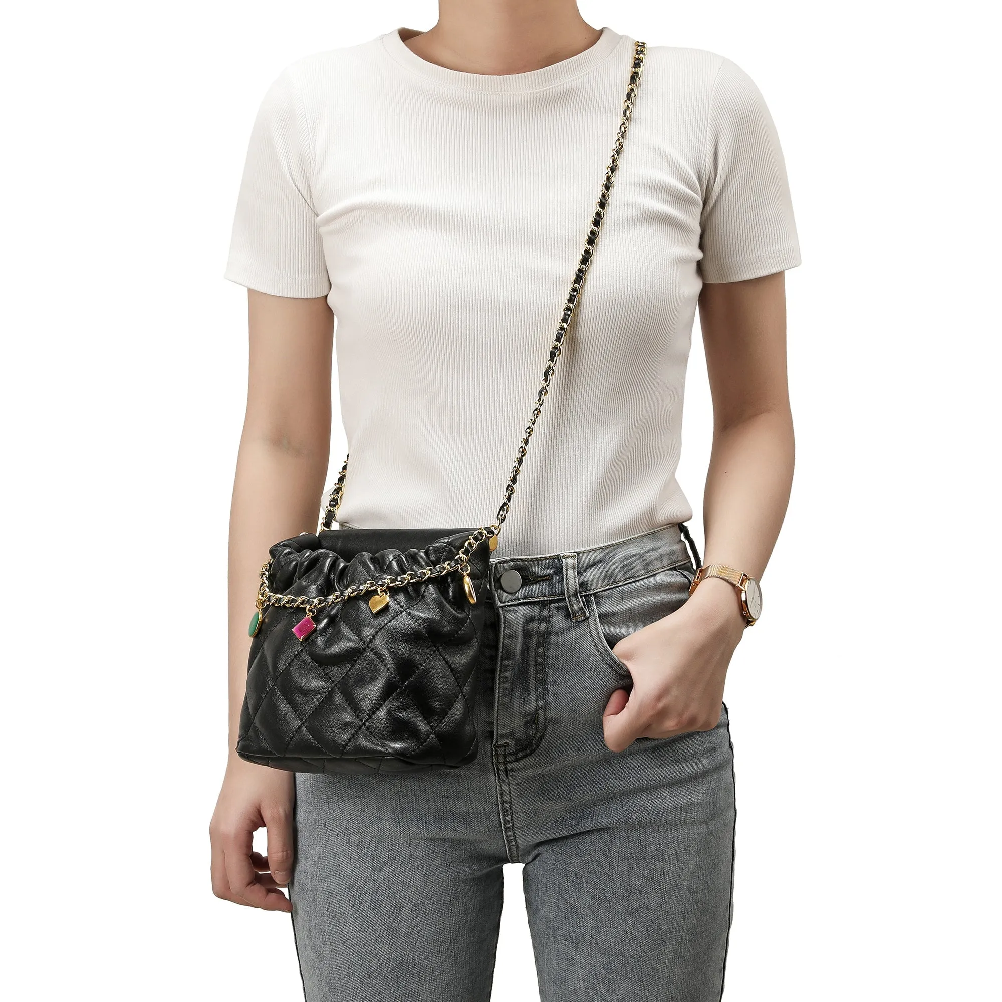Quilted Sheepskin Leather Crossbody
