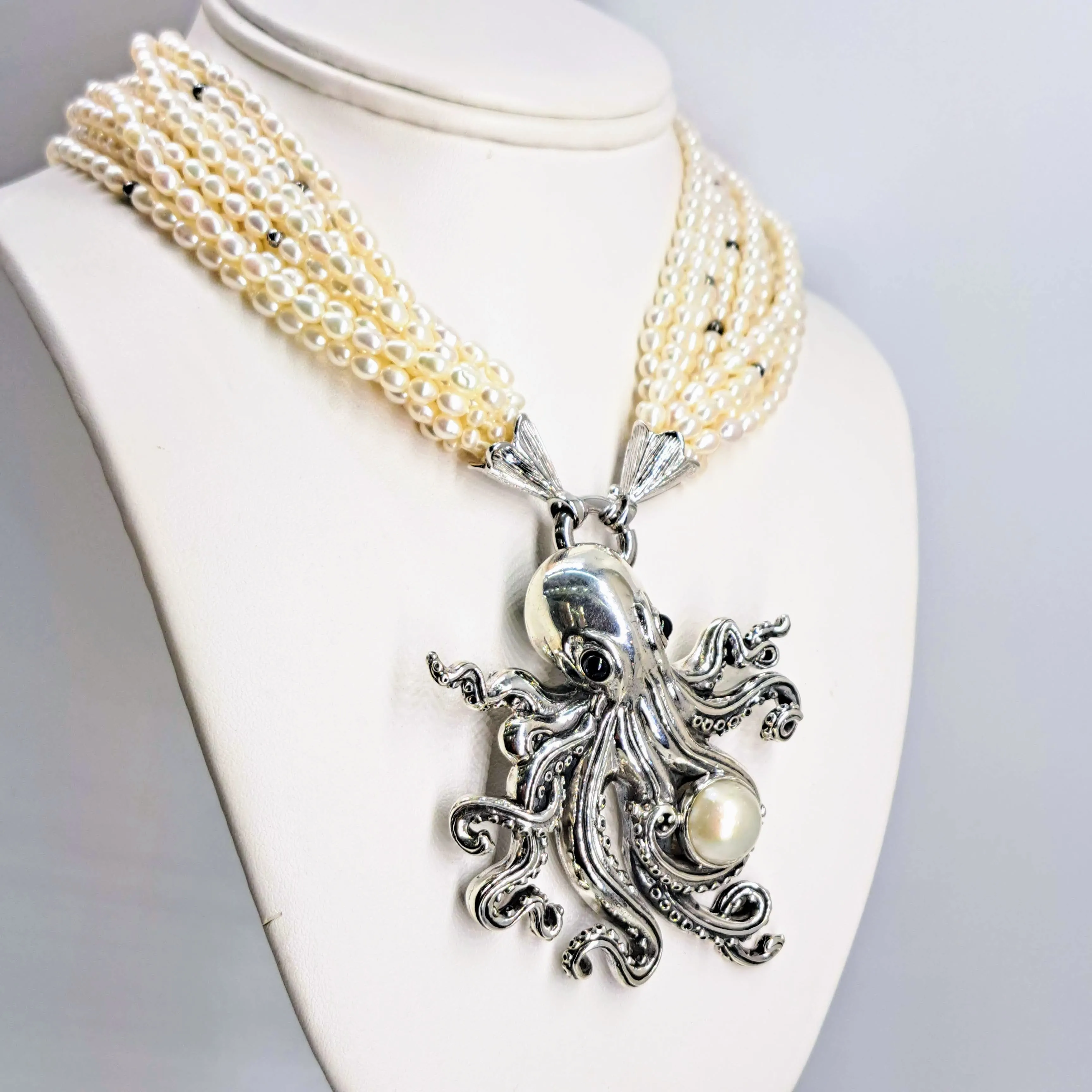 "Aqua Luxe" Convertible Pendant Necklace - Pearls, Onyx, Sterling