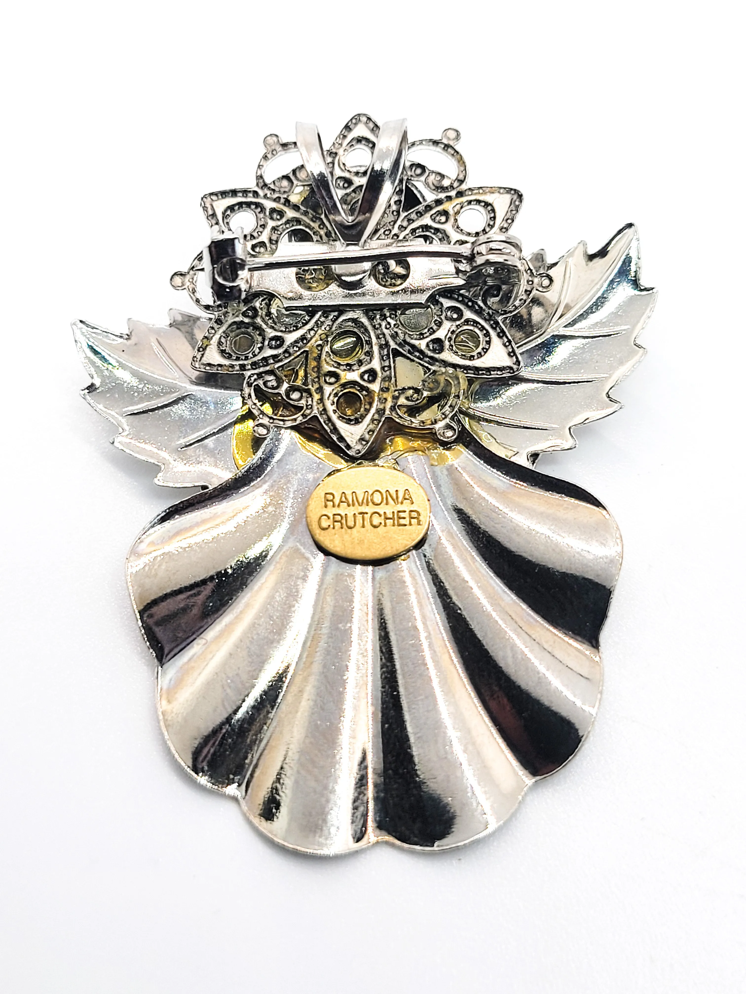 Ramona Crutcher silver toned vintage angel pendant brooch