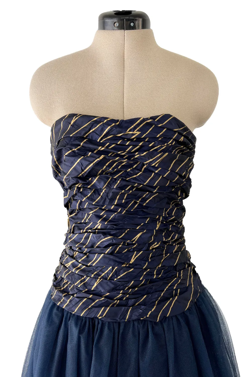 Rare Chanel Fall 1986 Blue & Gold Strapless w Removable Sleeves