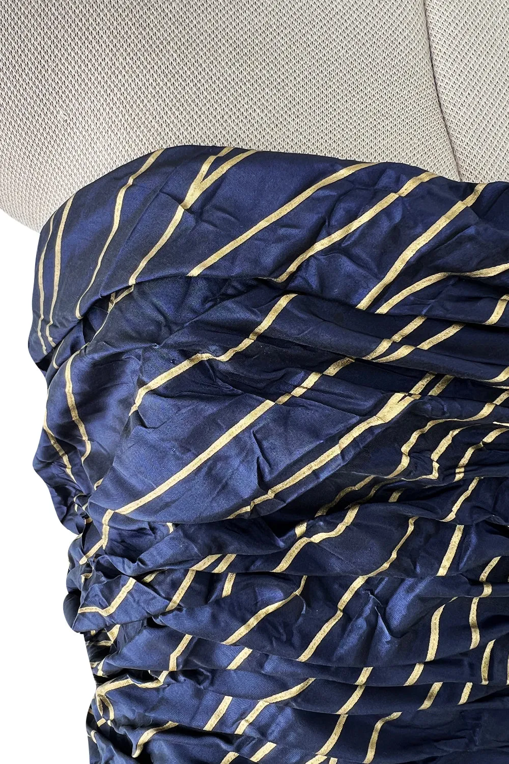 Rare Chanel Fall 1986 Blue & Gold Strapless w Removable Sleeves
