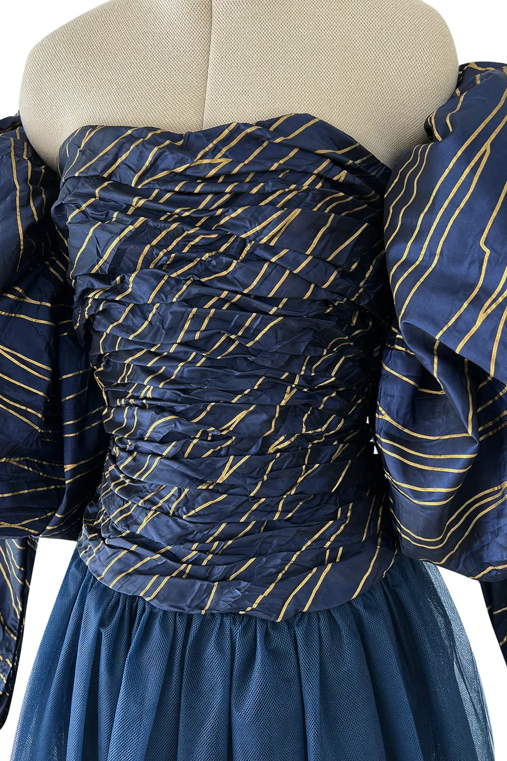 Rare Chanel Fall 1986 Blue & Gold Strapless w Removable Sleeves