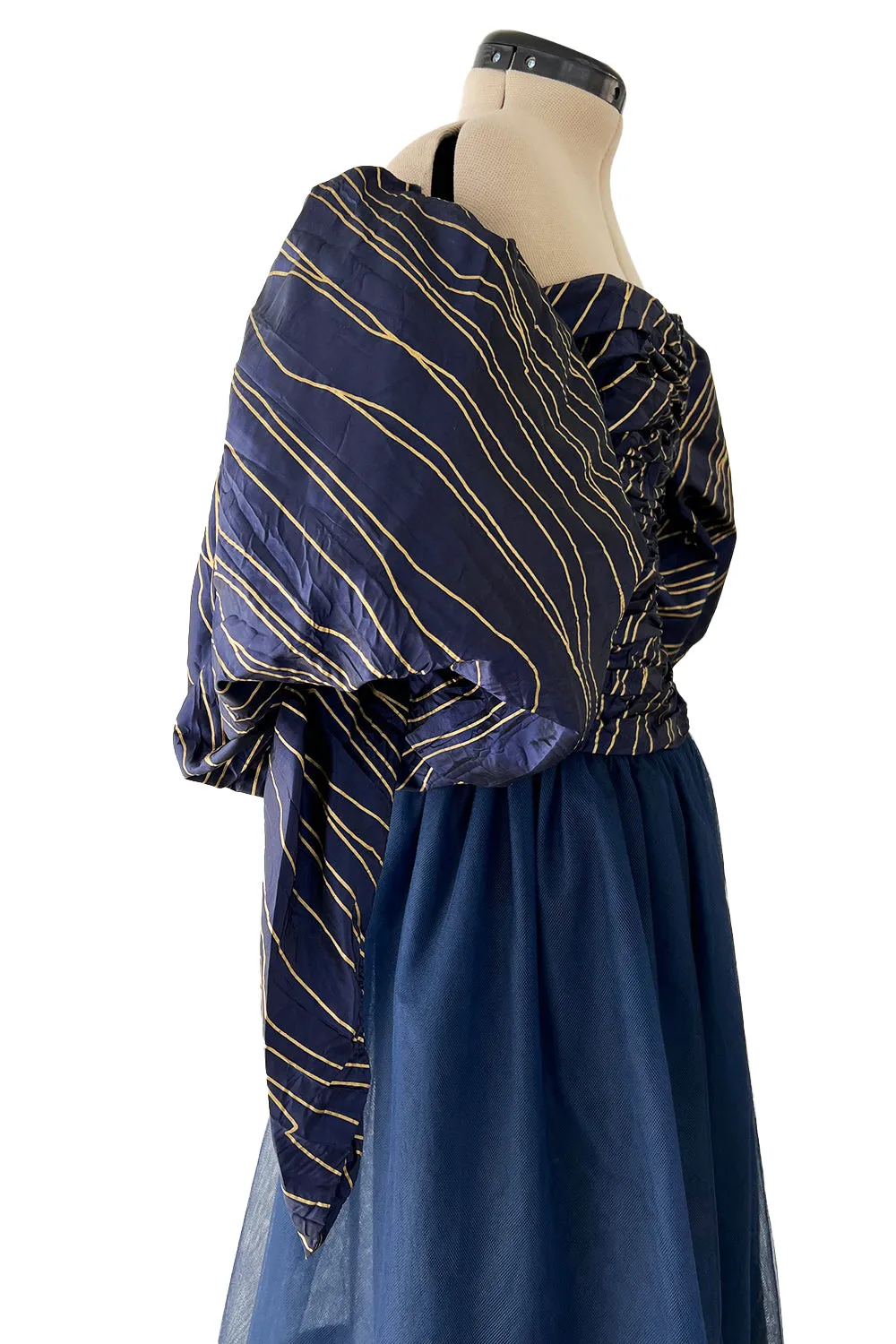 Rare Chanel Fall 1986 Blue & Gold Strapless w Removable Sleeves