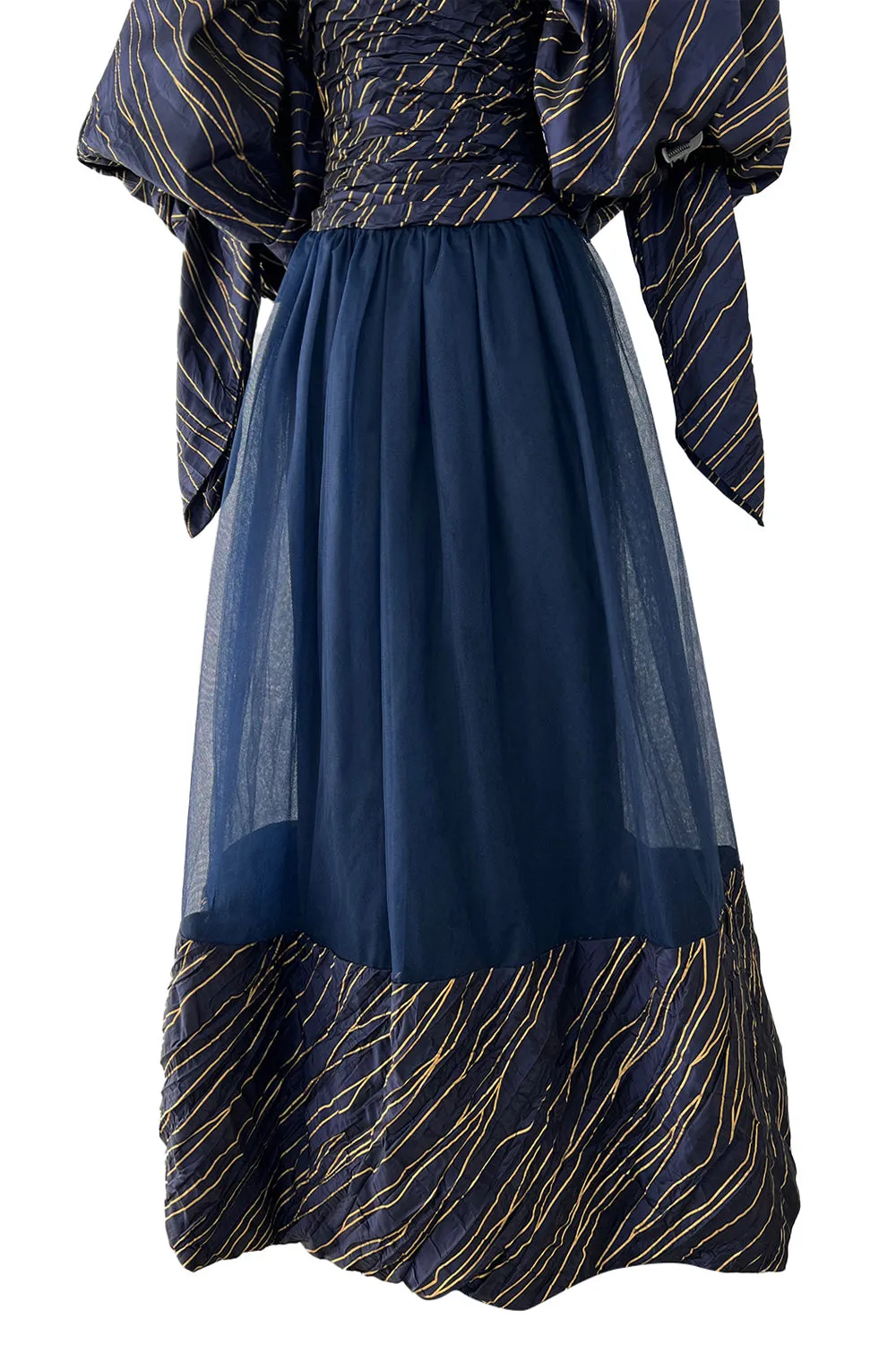 Rare Chanel Fall 1986 Blue & Gold Strapless w Removable Sleeves