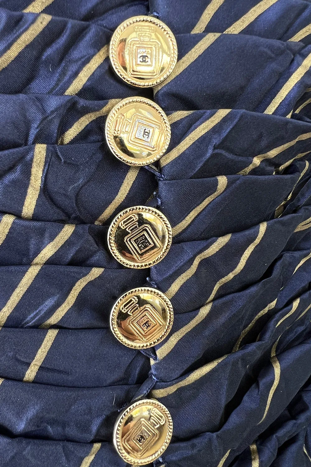 Rare Chanel Fall 1986 Blue & Gold Strapless w Removable Sleeves