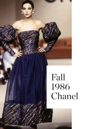 Rare Chanel Fall 1986 Blue & Gold Strapless w Removable Sleeves