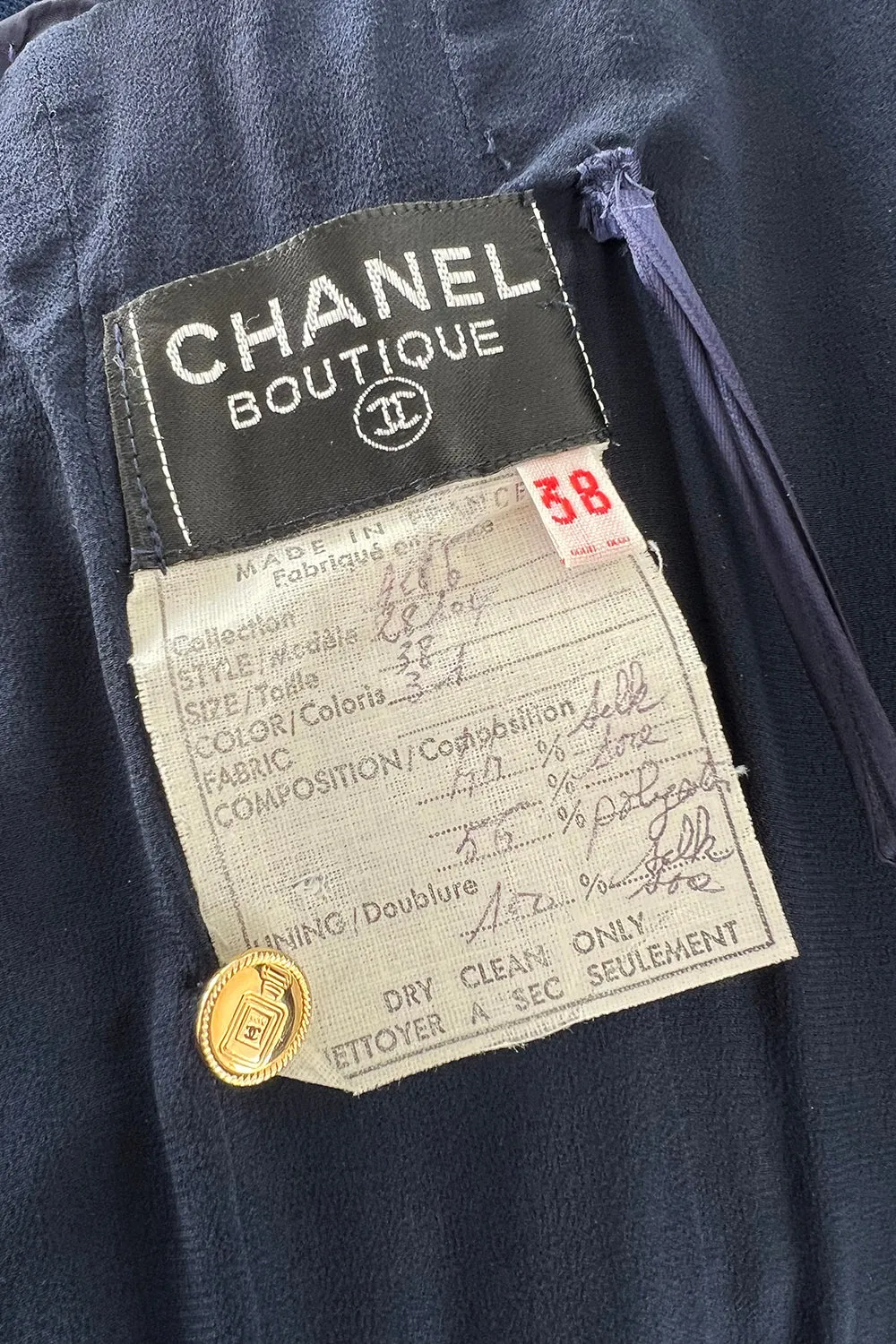 Rare Chanel Fall 1986 Blue & Gold Strapless w Removable Sleeves
